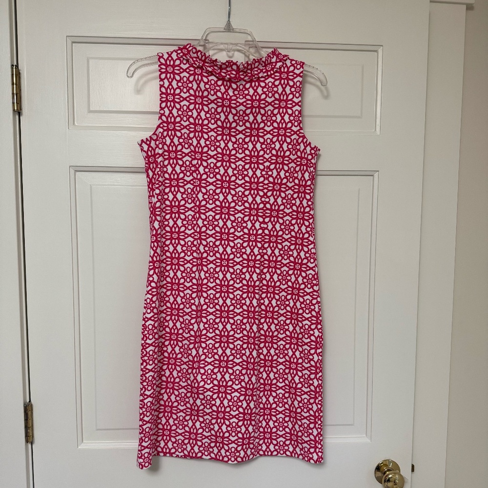 Sleeveless Pink and White Floral Tile Print Dress NWT - Picture 2 of 3